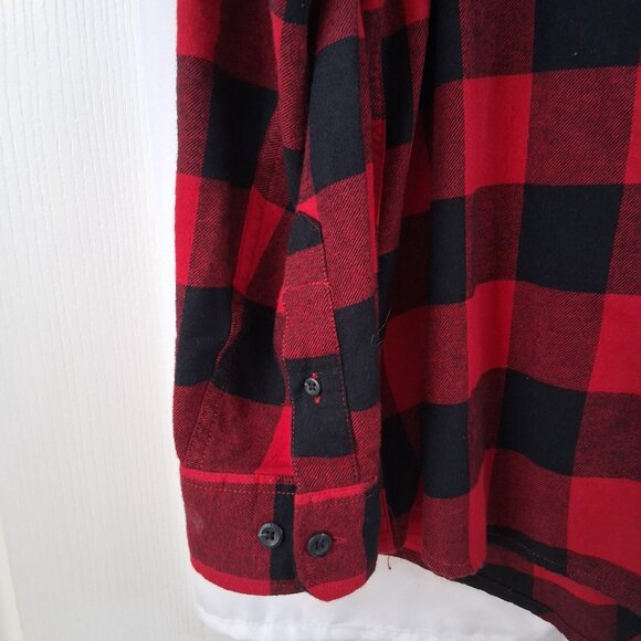 Eddie Bauer Hooded Flannel Shirt Men's XL Red Black Buffalo Plaid Work Wear - Picture 4 of 6